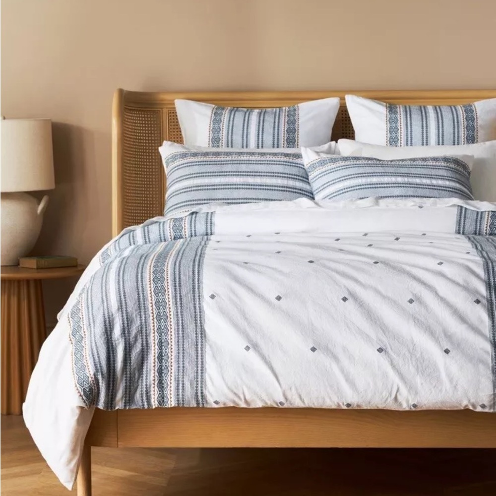 Coyuchi Blue Organic Full/Queen Duvet Cover  Anthropologie Boho Hipster NWOT
